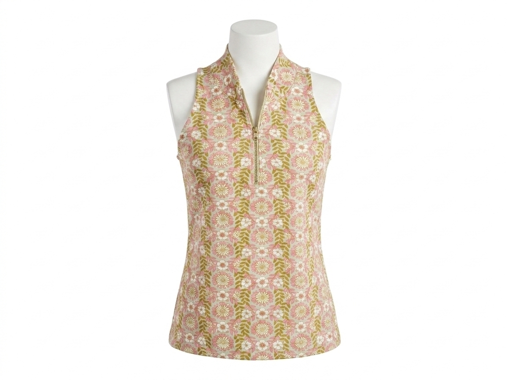 NEW SPARTINA 449 keira half zip tank in pink & green